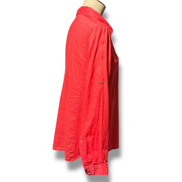 Calvin Klein Roll-Tab Long Sleeve Button Up Linen Pink Large - Picture 5 of 8